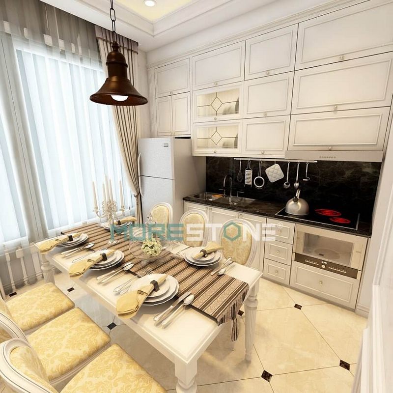 Sự kết hợp giữa đá ốp bếp màu đen và không gian phòng bếp sẽ tạo nên một cảnh quan sang trọng và quyến rũ.